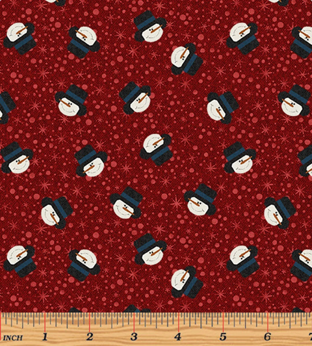 8605 Benartex Designer Fabrics A Very Wooly Winter Snowman Allover Red 10357-10