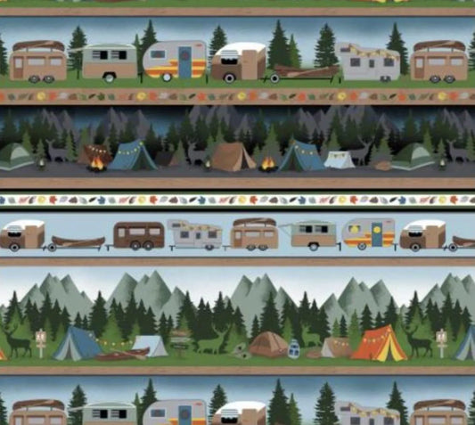 8613 Benartex Designer Fabrics Multi Camping Stripe Moose Creek Lodge 12923-99