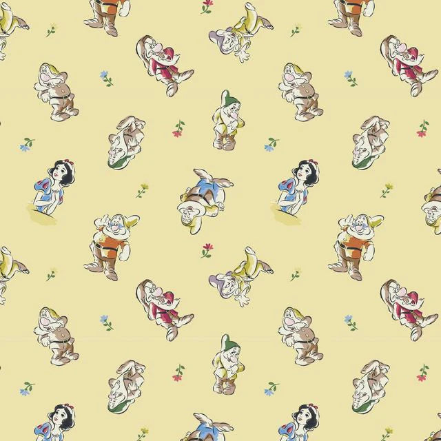 8655 Camelot Fabrics Disney Snow White and the Seven Dwarfs Cast Toss Yellow 85102004