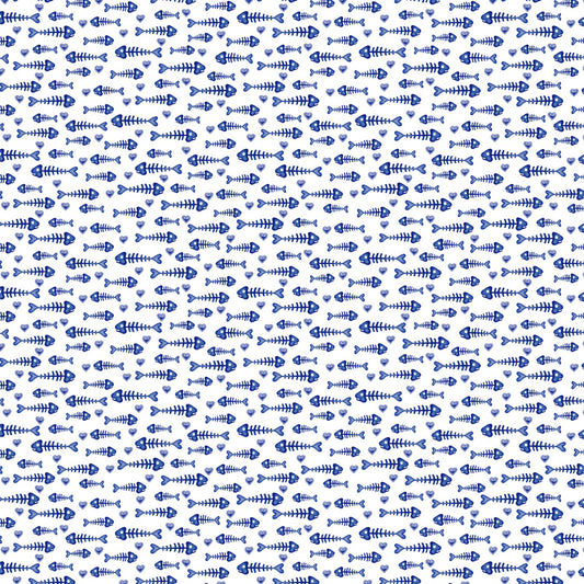 8687 Benartex Designer Fabrics Kitty City Fish Bones White 12472-09