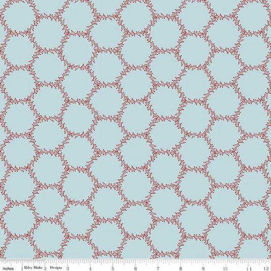 8714 Riley Blake Designs Winterland Hexi Holly C10712 Light Blue