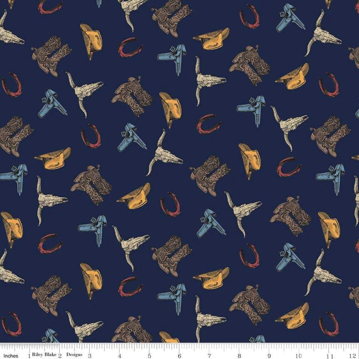 8716 Riley Blake John Wayne Cowboy Accessories C8573 Blue