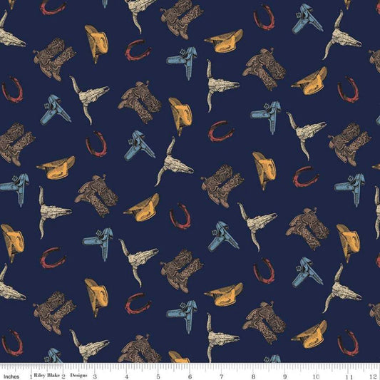 8716 Riley Blake John Wayne Cowboy Accessories C8573 Blue