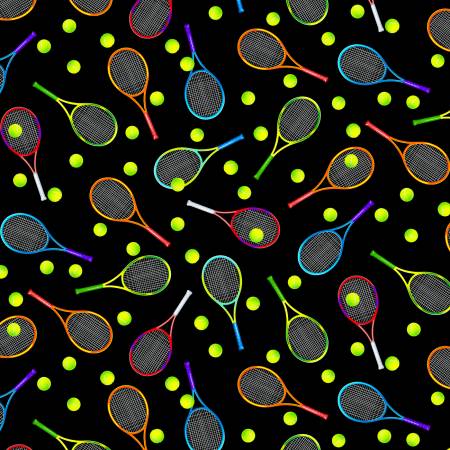 8727 Timeless Treasures Move Your Body Tossed Tennis Gear Black GMC8778