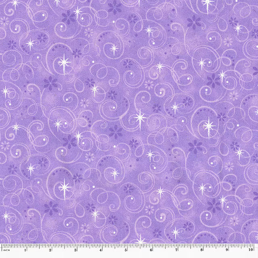 8735 Fabric Traditions Make Believe Glitter Swirls Light Purple