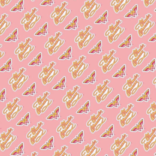 8748 Camelot Fabrics Licensed DC Comics Wonder Woman Jr Retro Logo Pink 23421460