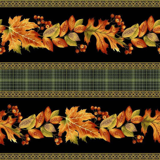 8761 Benartex Designer Fabrics Autumn Elegance Stripe Black Multi 1666M-99