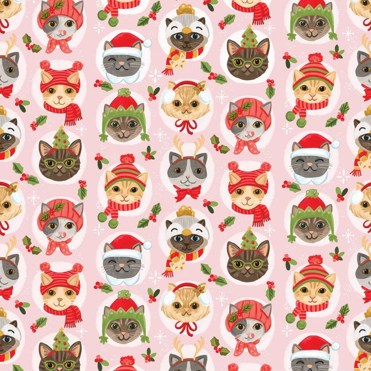 Timeless Treasures Cozy Cats in Holiday Hats Olivia-CD1402
