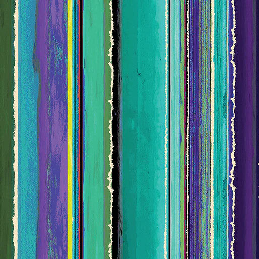 9087 Benartex Designer Fabrics Heartscapes Stripe Aholic Turquoise Multi 13145-82