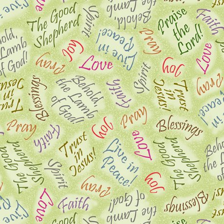 QT Fabrics The Good Shepherd Religious Words Green 1649-28880-H