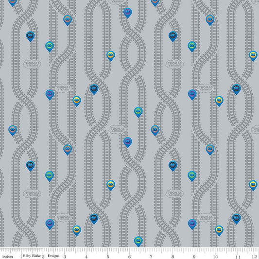 Riley Blake Full Steam Ahead with Thomas and Friends Key Locations Grey C12514