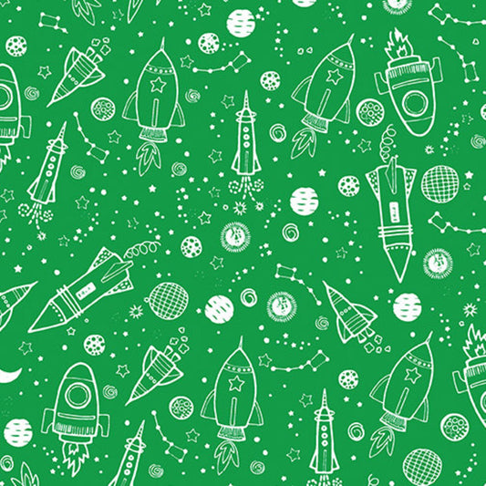 8757 Benartex Designer Fabrics Lift Off Space Galaxy Green Glow in the Dark  12606G-44