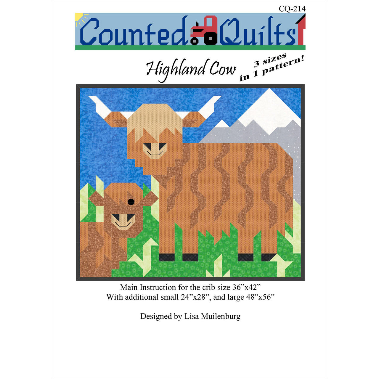 P2086 Highland Cow Pattern by Quilt Woman; 3 sizes included
