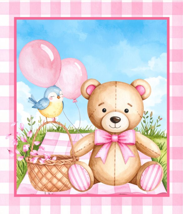 PANL-453 Mook Fabrics Panel Teddy Bear Picnic Pink 36" Panel 142170