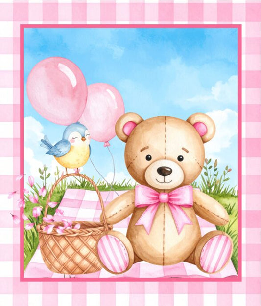PANL-453 Mook Fabrics Panel Teddy Bear Picnic Pink 36" Panel 142170