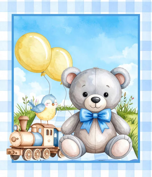 PANL-454 Mook Fabrics Panel Teddy Bear Picnic Blue 36" Panel 144117