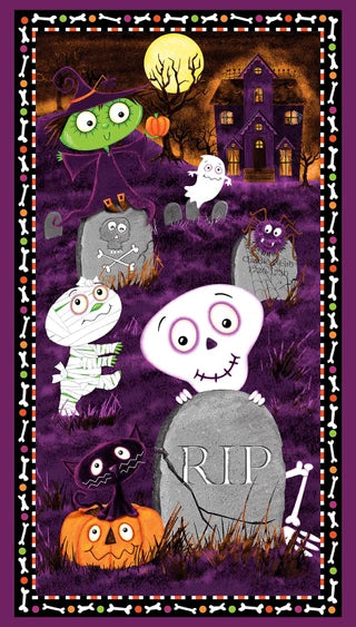 PANL-462 Studio E Fabrics Panel Graveyard Ghouls Glow Plum 24"