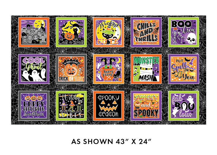 PANL-465 Benartex Designer Fabrics Panel Chills & Thrills Boxes Black 14607G12B