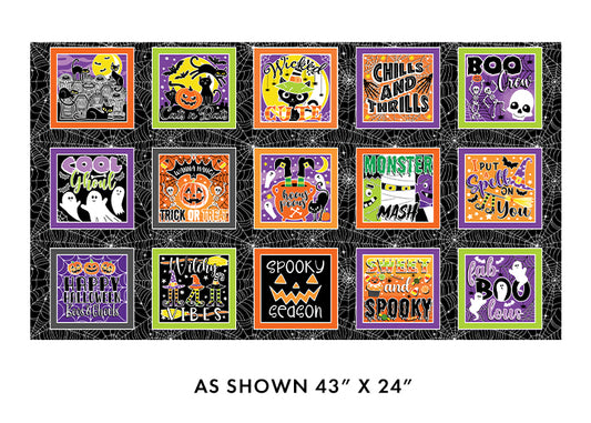 PANL-465 Benartex Designer Fabrics Panel Chills & Thrills Boxes Black 14607G12B