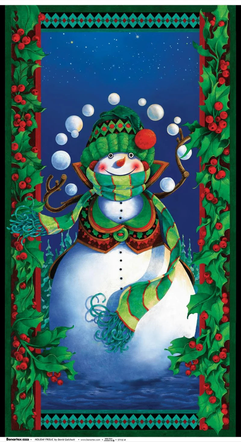 PANL-468 Benartex Designer Fabrics Holiday Frolic Snowman 24" Panel