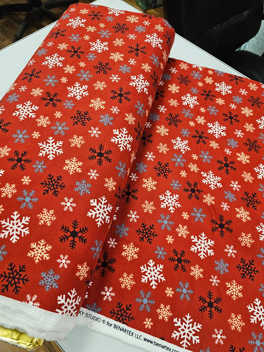 Benartex Flannel Crossroads Jingle Bell Multi Snowflake Red P10318F