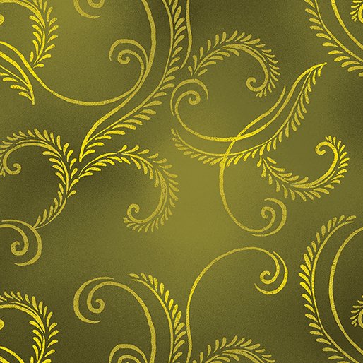 Benartex Flannel Harvest Scroll Autumn Leaves in Olive Green 12737F