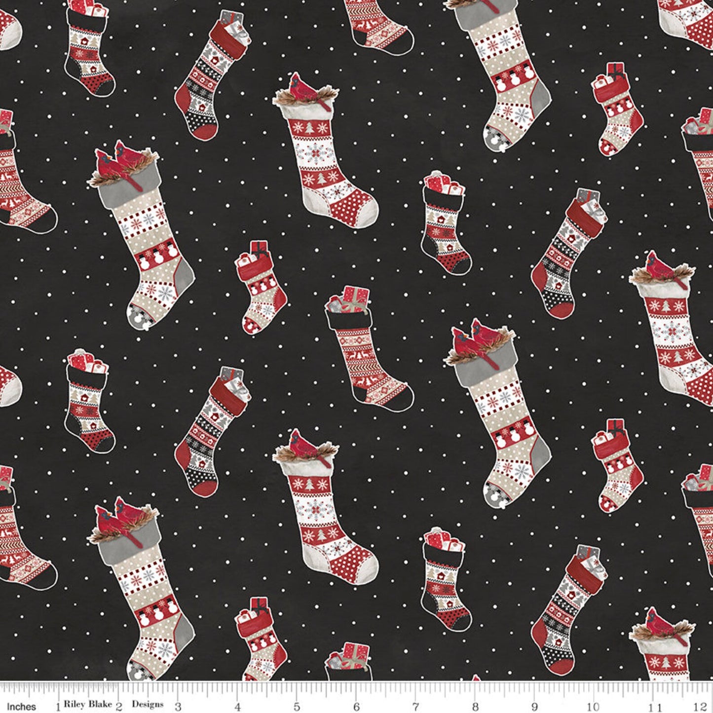 Riley Blake Flannel Hello Winter Stockings Black F11941