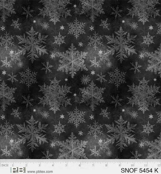 1812 P&B Textiles Snowfall Layered Snowflakes Black SNOF05454K