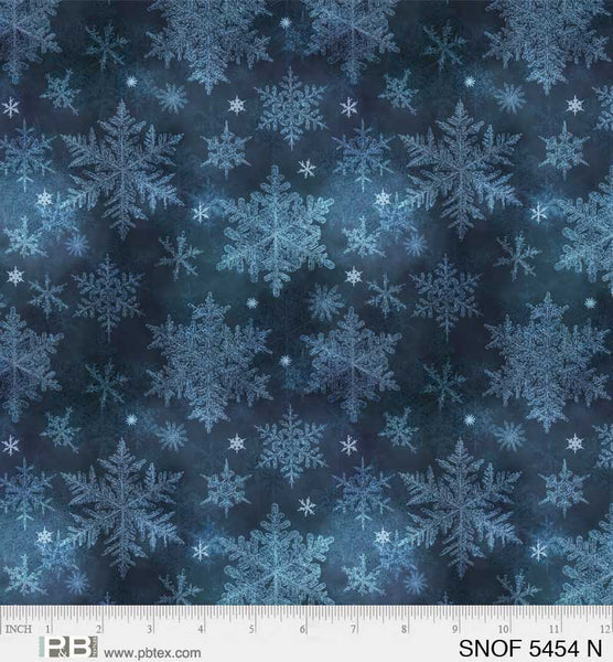 1815 P&B Textiles Snowfall Layered Snowflakes Navy Blue SNOF05454N