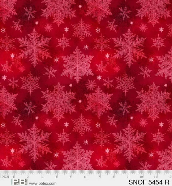 1816 P&B Textiles Snowfall Layered Snowflakes Red SNOF05454R