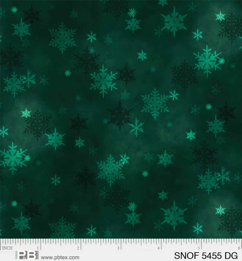 1818 P&B Textiles Snowfall Mini Snowflakes Dark Green SNOF05455DG
