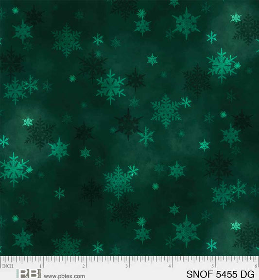 1818 P&B Textiles Snowfall Mini Snowflakes Dark Green SNOF05455DG