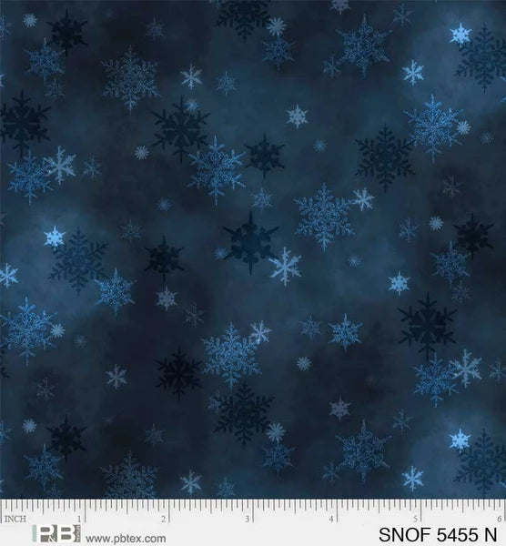 1821 P&B Textiles Snowfall Mini Snowflakes Navy SNOF05455N