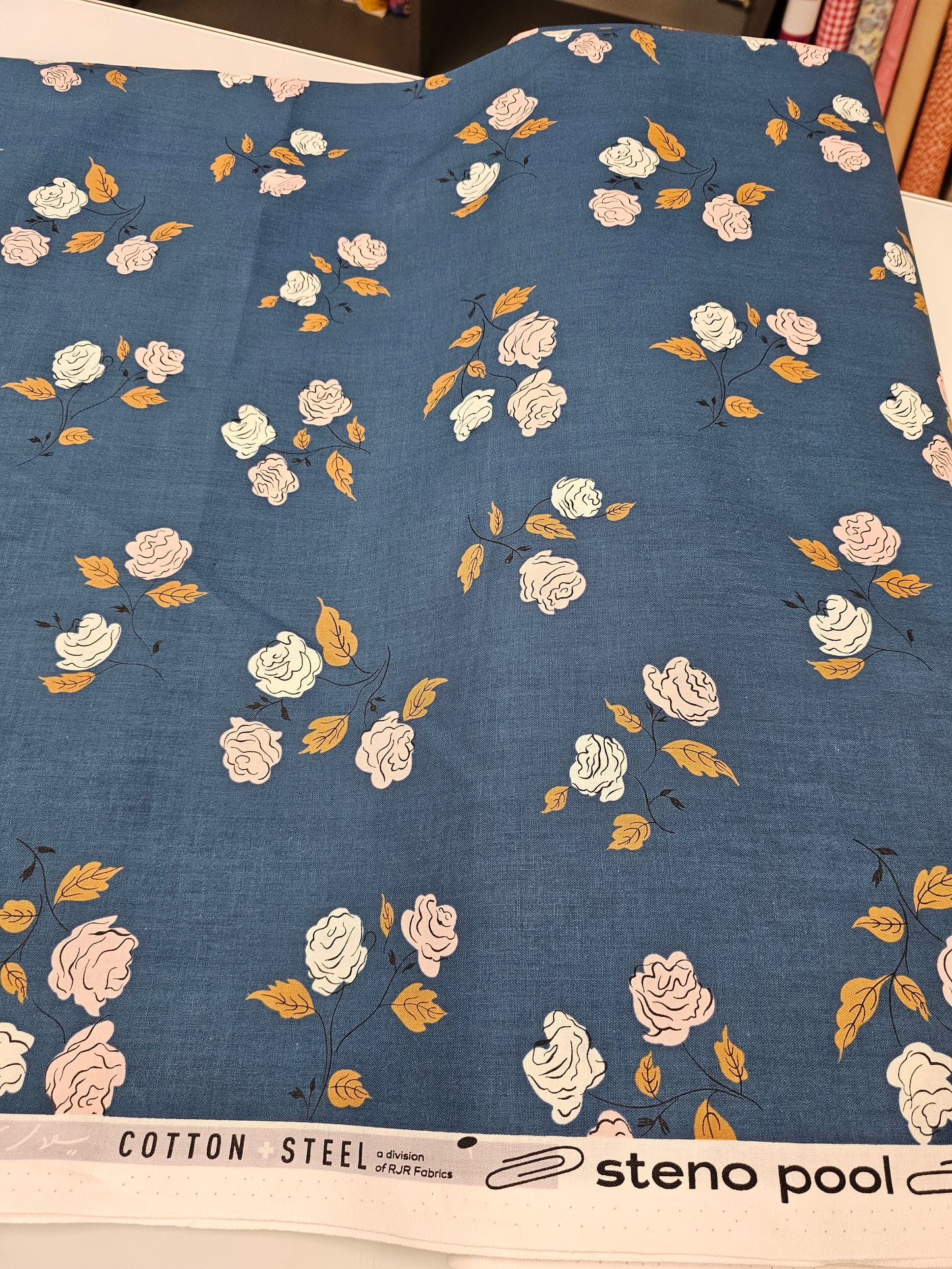 Cotton + Steel Steno Pool Roses Midnight