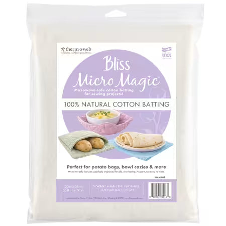 B1010 Therm O Web Bliss MicroMagic Batting 100% Cotton 20in x 36in