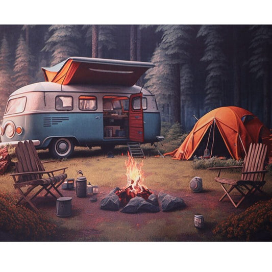 PANL-435 Mook Fabrics Panel Camping Outdoors Blue Van Multi 133533