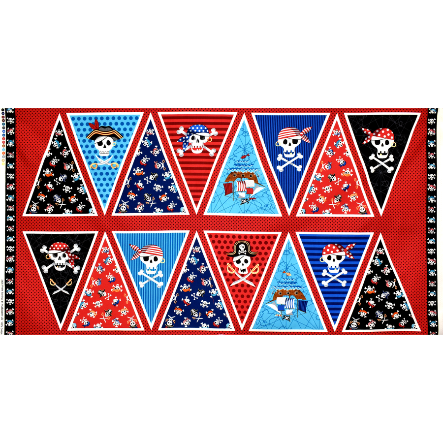 Makower Panel Pirate Bunting Skulls on Red 2435