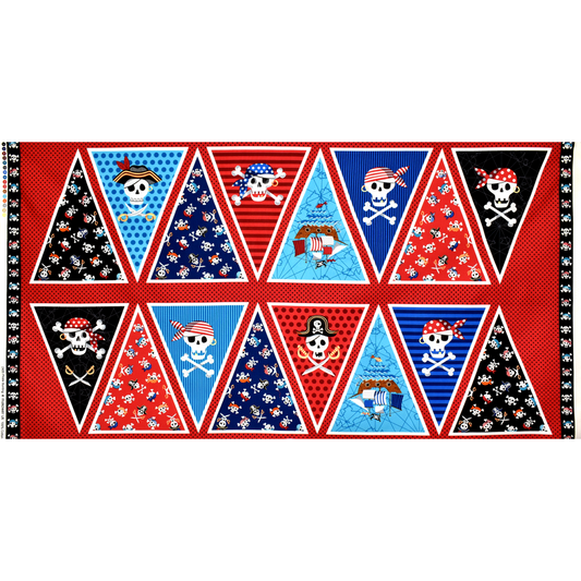 Makower Panel Pirate Bunting Skulls on Red 2435