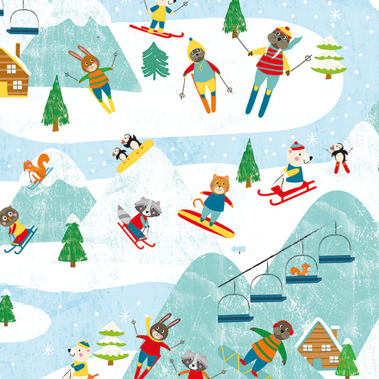 Clothworks Snow Fun Ski Mountains Turquoise Y3592-101