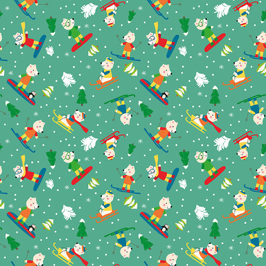 Clothworks Snow Fun Polar Bears Dark Mint Y3594-111
