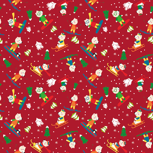 Clothworks Snow Fun Polar Bears Red Y3594-82