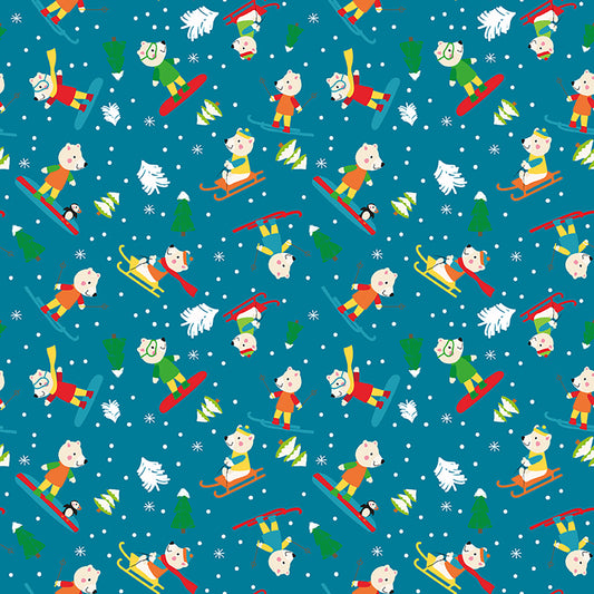 Clothworks Snow Fun Polar Bears Dark Sky Y3594-99