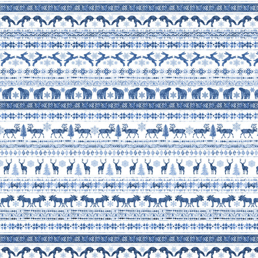 Clothworks Scandinavian Winter Fair Isle Animals Blue Y3614-90