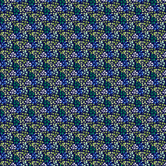 Clothworks Margot Leaves Navy Blue Y3665-53