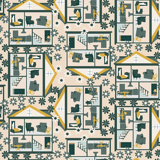 Clothworks Little Goldi Houses Pale Peach Y3668-131