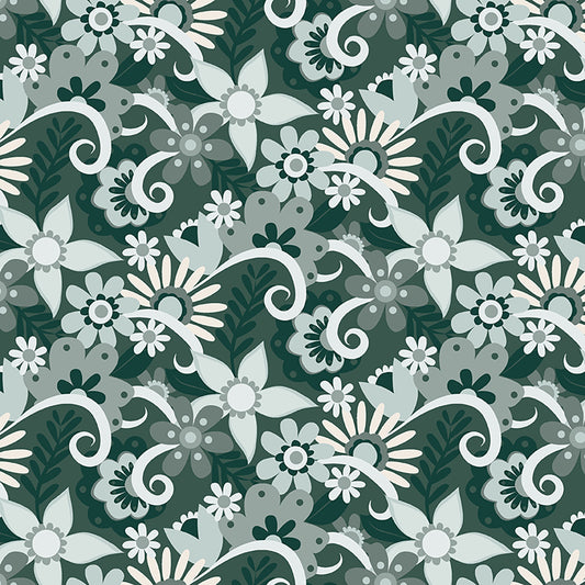 Clothworks Little Goldi Floral Dark Teal Y3669-105